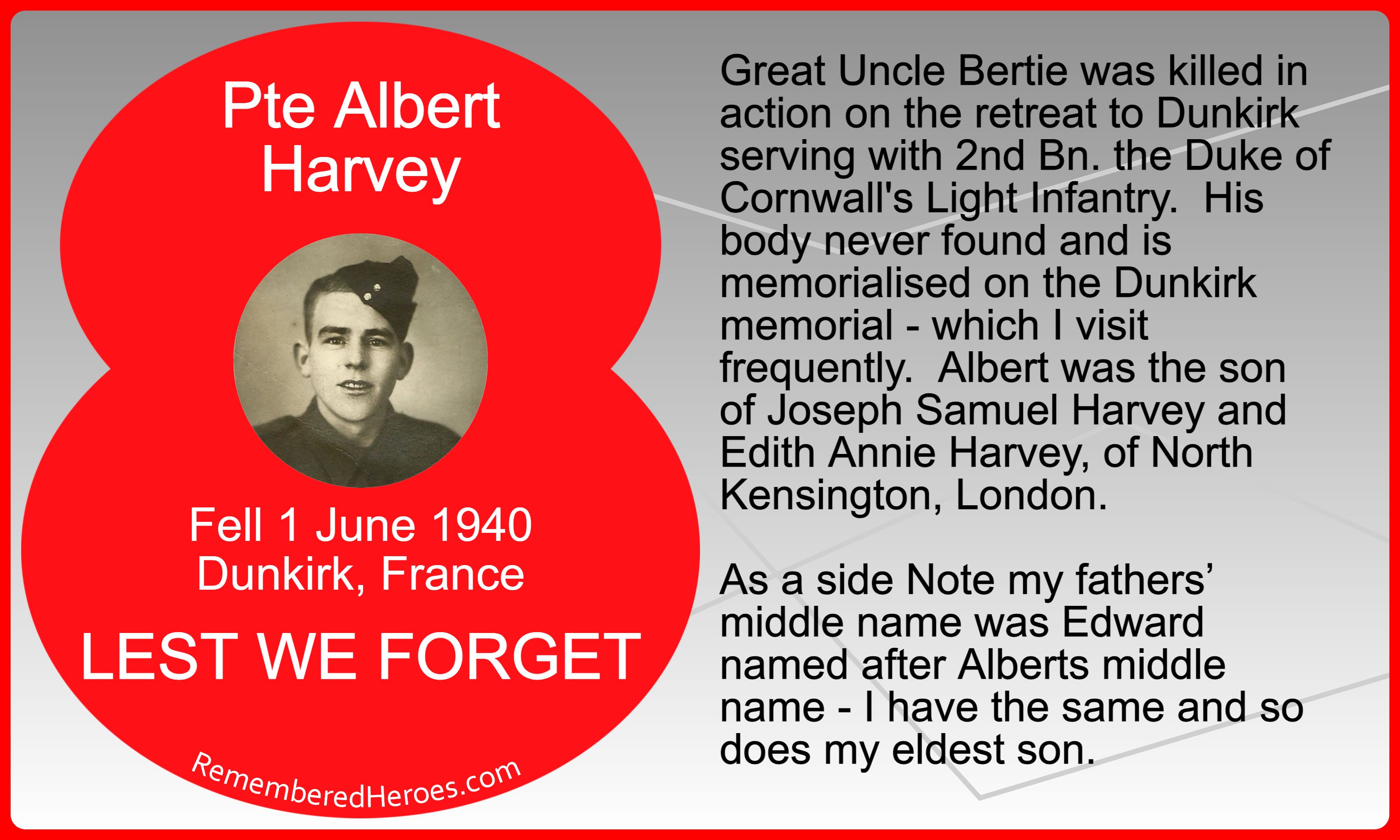 Story of Private Albert Harvey